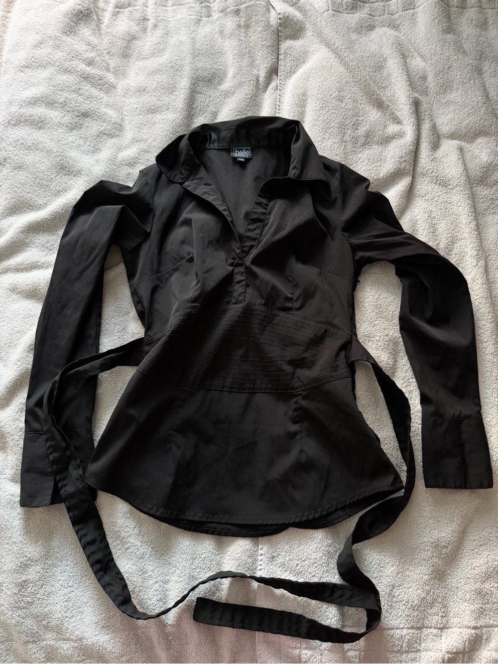 twik Black v neck Shirt with Waist Tie